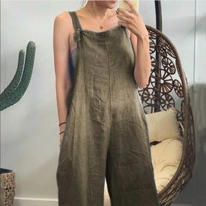 Amerisy pocket cotton solid strappy loose jumpsuit